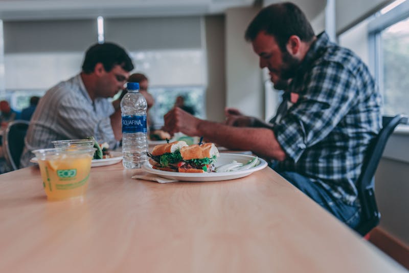 Corporate lunch event setup in the restaurant